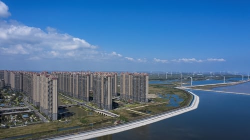 Apartment buildings at China Evergrande Group's Life in Venice real estate and tourism development in Qidong in China
