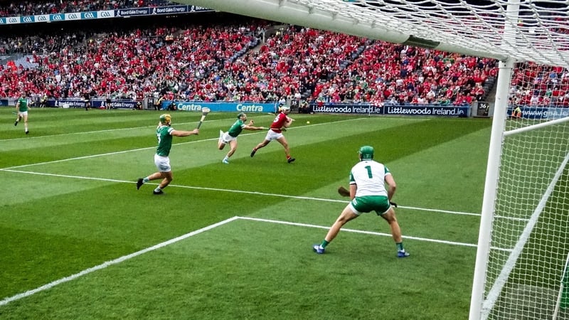 Cork's Shane Kingston rifles to the net against Limerick