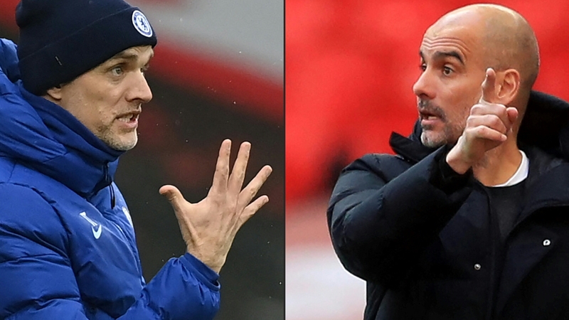 Chelsea manager Thomas Tuchel (L) and man City boss Pep Guardiola