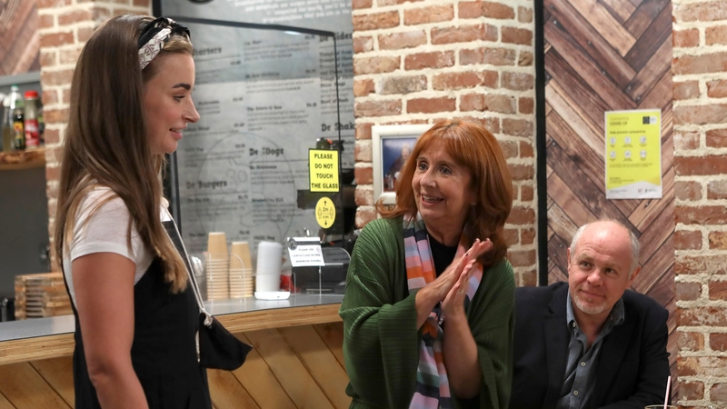 Cleo (Jenny Kavanagh), Dolores (Martina Stanley) and Pete (Enda Oates) in Sunday's Fair City