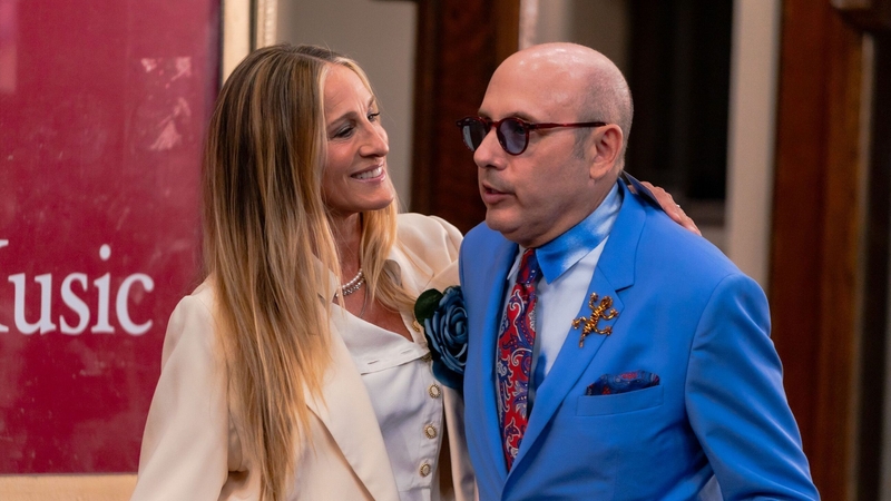 Sarah Jessica Parker and Willie Garson during filming of the Sex and the City sequel And Just Like That... in New York in July