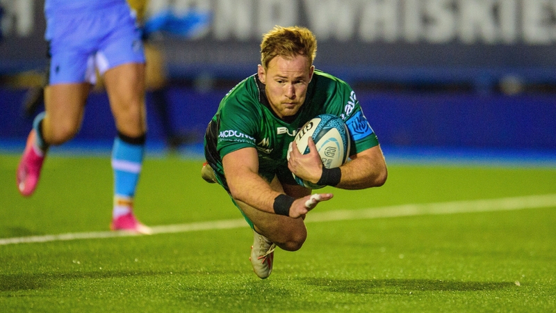 Kieran Marmion dives over for a Connacht try against Cardiff Blues