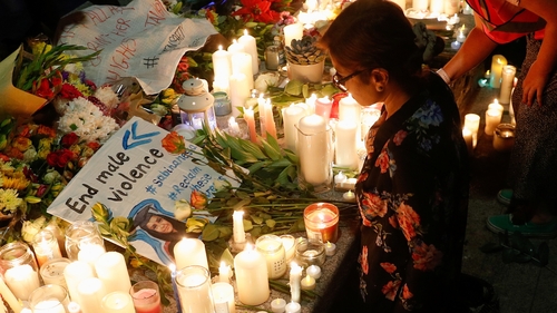Flowers and candles were laid during a vigil in memory of Sabina Nessa