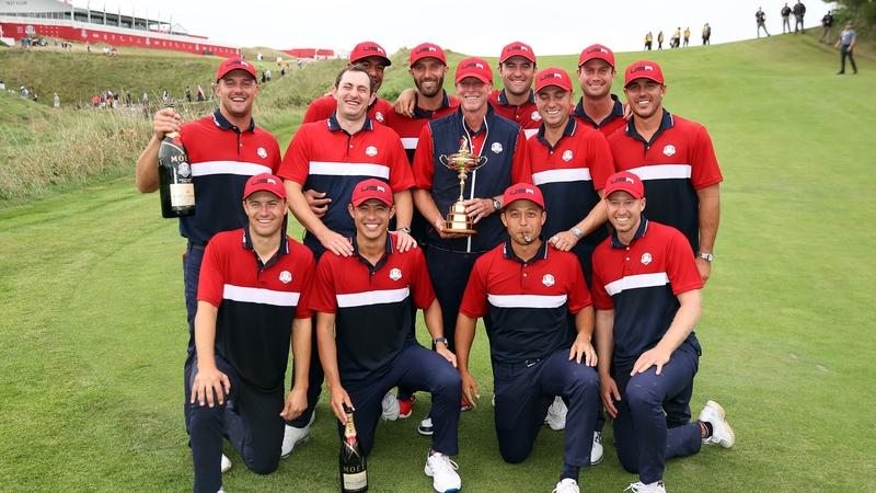 Steve Stricker and his team celebrate their emphatic victory