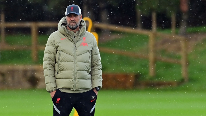 Jurgen Klopp surveys training in Kirkby on Monday