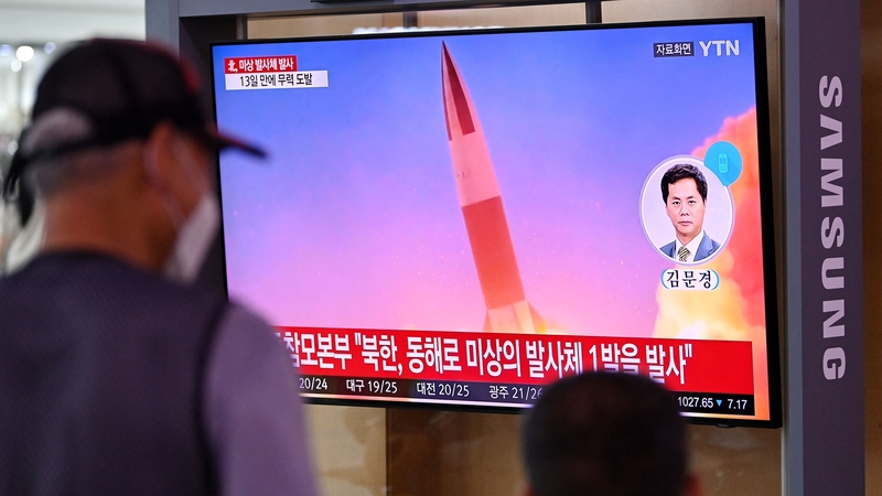 File footage of a North Korean missile test broadcast at a train station in Seoul