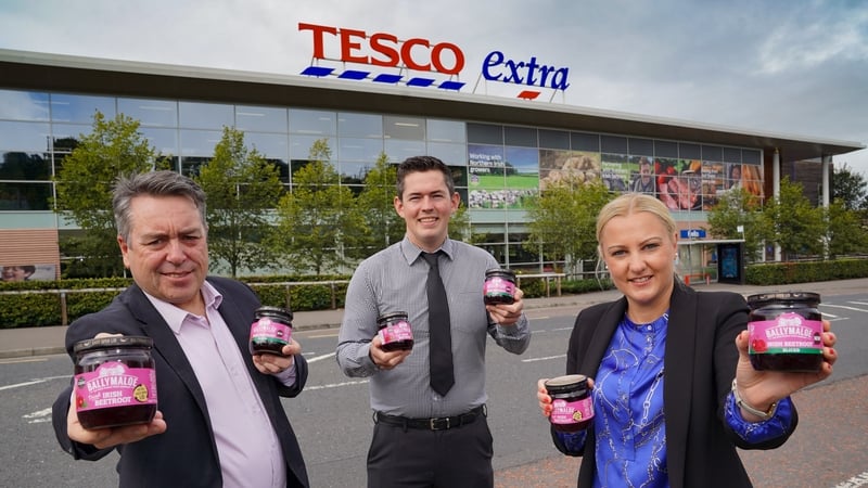 Pictured in Newry today is Peter Rodgers, Business Manager Valeo Foods; Michael Crealey, Tesco Northern Ireland buyer and Niamh Wall, Ballymaloe Foods Account Manager