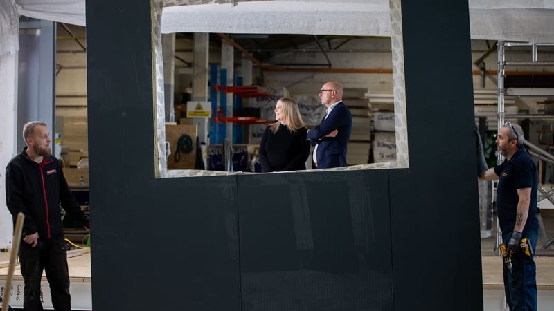 Marketing Lead at Modulacc, Orlagh Cassidy (centre) with Managing Director Tony Chawke, Kenneth Ryan and Terence Healy at its new offsite building manufacturing facility in Limerick