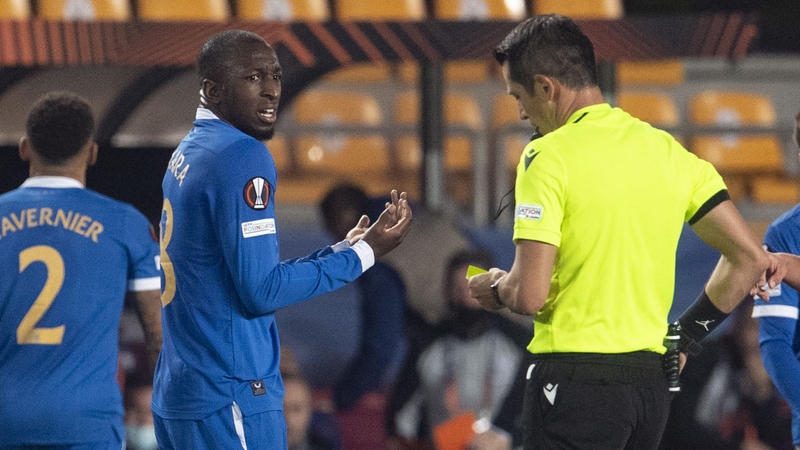 Glen Kamara, who was booed every time he touched the ball, was sent off in the second half