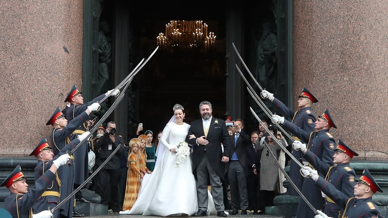 Grand Duke George Mikhailovich Romanov and Rebecca Virginia Bettarini wed at Saint Isaac's cathedral in Saint Petersburg