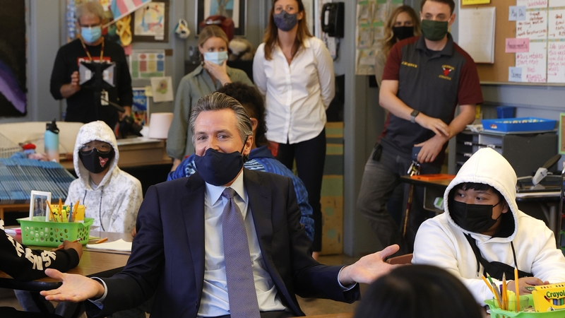 California Governor Gavin Newsom at James Denman Middle School in San Francisco today