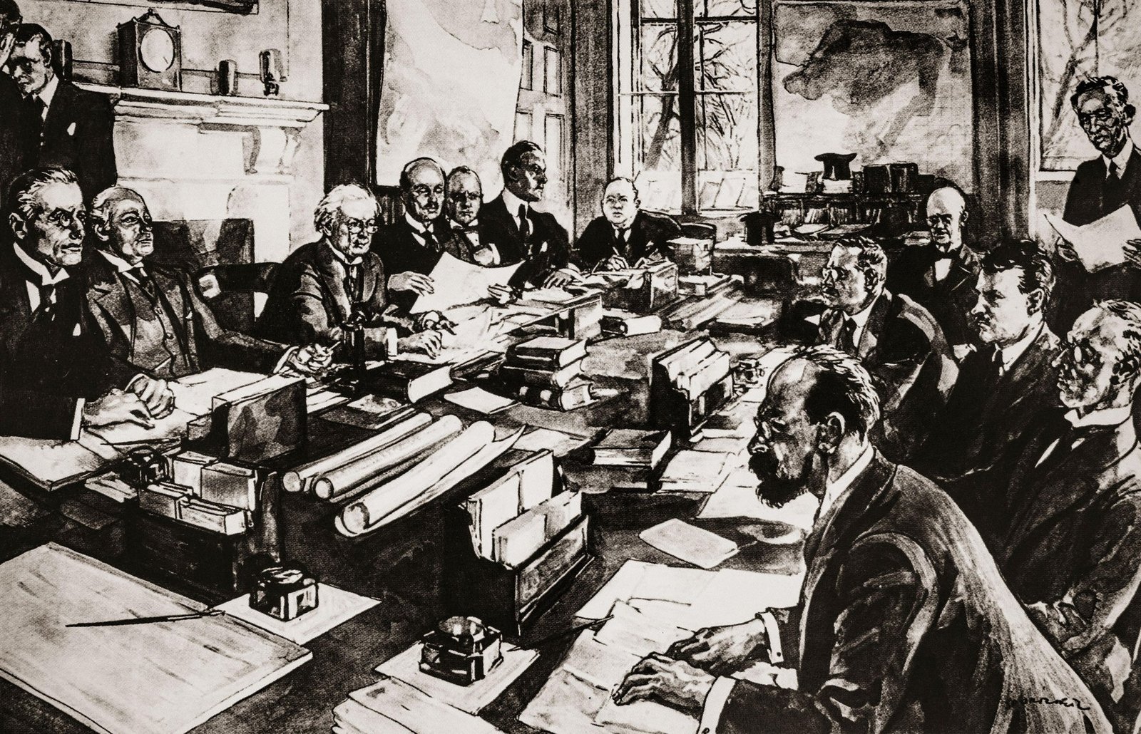 The two sides take their places at the talks table in 10 Downing Street (Credit: Illustrated London News/Alamy)