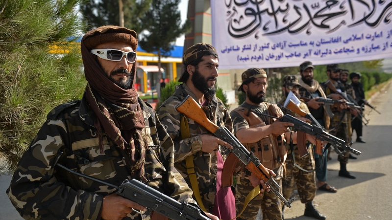 Taliban fighters at a rally in Kabul