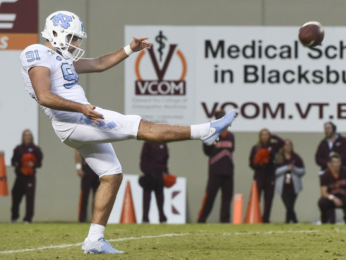 Kiernan kicking against Virginia Tech in 2019