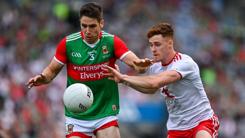 Lee Keegan and Conor Meyler contest possession in the 2021 All-Ireland final
