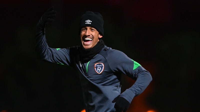 Callum Robinson at a training session yesterday in Baku