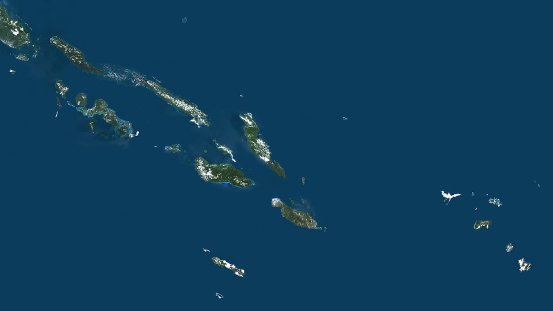 A true colour satellite image of the Solomon Islands, compiled from data from the LANDSAT 7 satellite