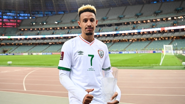 Callum Robinson of Republic of Ireland with his player of the match award