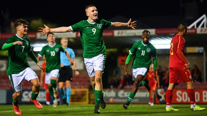 Mark O'Mahony celebrates scoring Ireland's second goal of the night at Turner's Cross