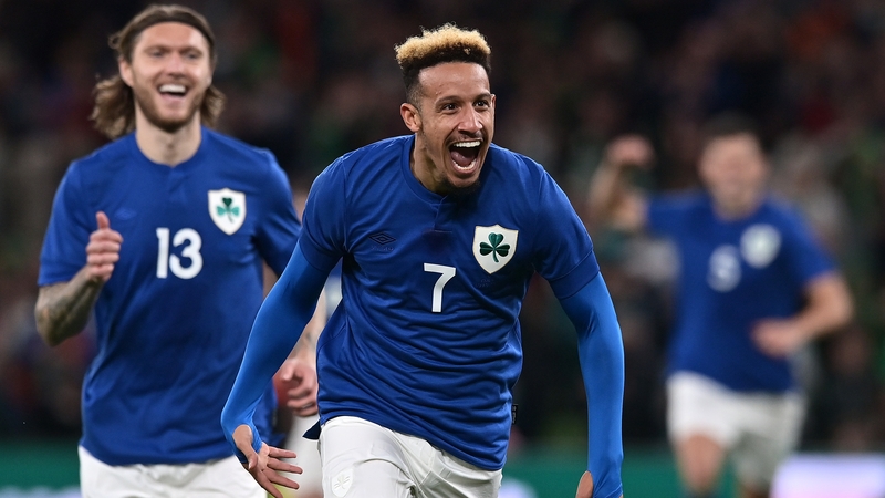 Callum Robinson celebrates his third goal