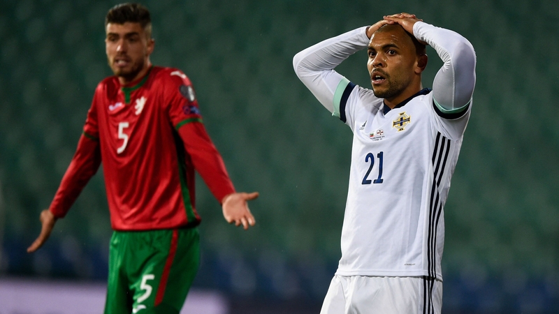 Northern Ireland's forward Josh Magennis reacts