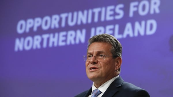 EU's chief Protocol negotiator Maros Sefcovic giving his speech today