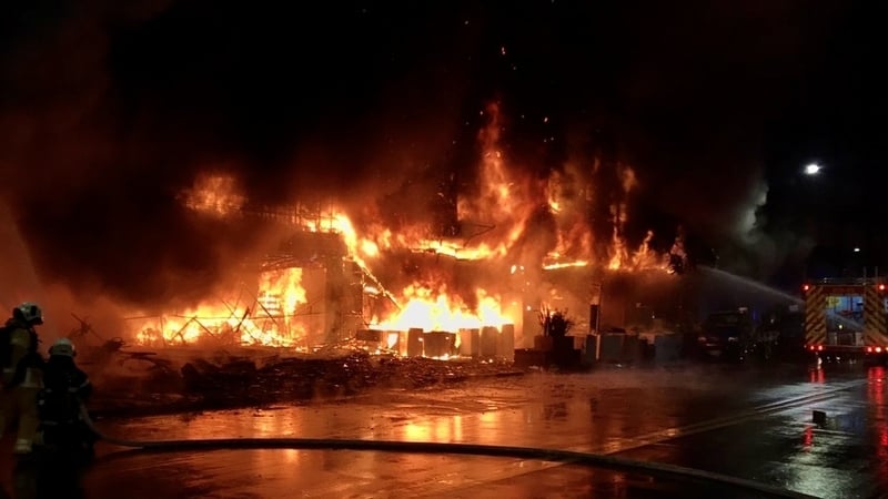 The flames tore through the building in Kaohsiung