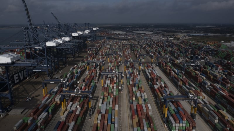 Containers sit on the tarmac at Felixstowe Port, where a backlog has been blamed on a lorry-driver shortage