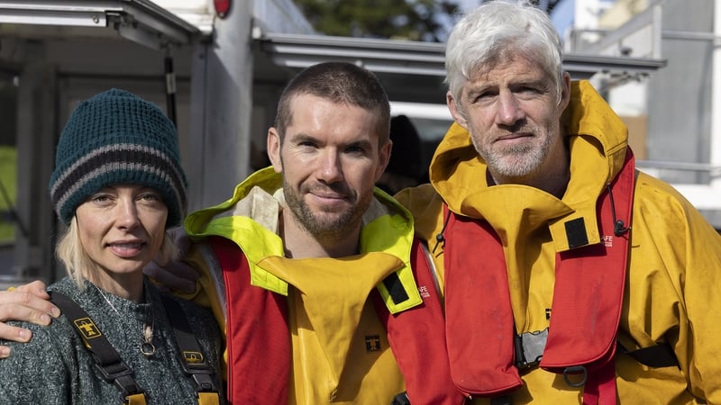 Lydia McGuinness, Dónall Ó Héalaí and Kieran O'Reilly on the set of North Sea Connection in Galway