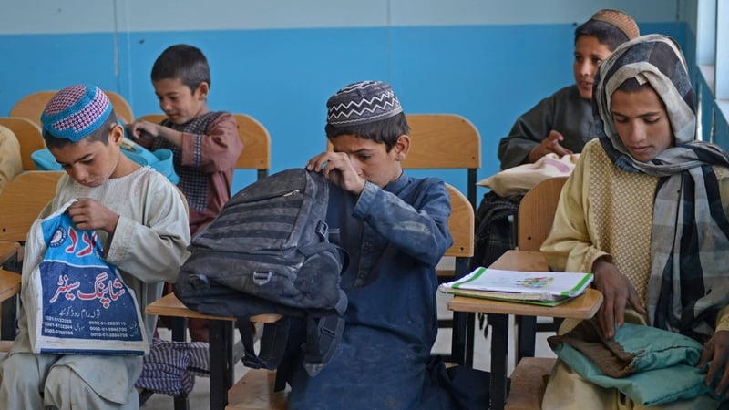 Afghan children attend their class at a school at Babro village in Arghandab district (Pic Getty)