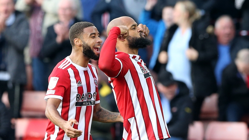 David McGoldrick celebrates his later winner for Sheffield United against Stoke