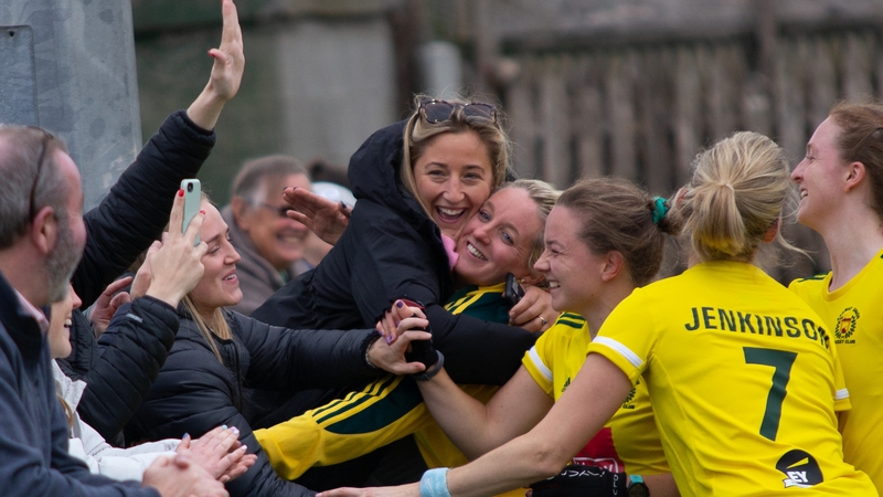 Railway Union players celebrate with their supporters after getting the better of Loreto