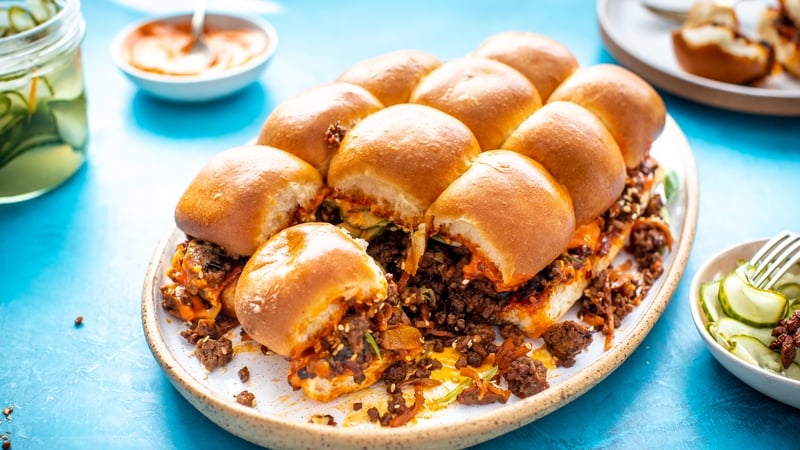 Ridiculously indulgent and ideal weekend fare, these sliders are pepped up with Asian kitchen staples.
