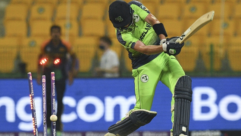 Ireland's Craig Young is bowled out by Sri Lanka's Dushmantha Chameera