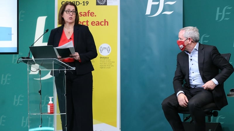 Anne O'Connor and Paul Reid at today's HSE operational update on the response to Covid-19