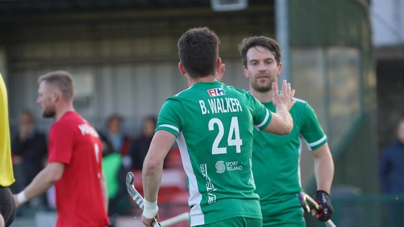 Ben Walker celebrates his second goal with Jeremy Duncan