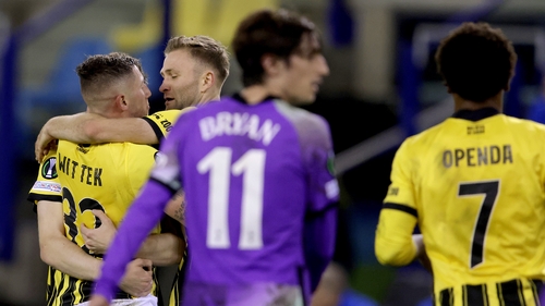 Maximilian Wittek of Vitesse celebrates his goal