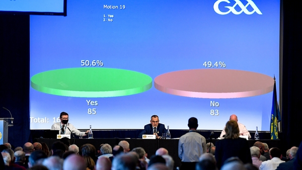 Uachtarán Chumann Lúthchleas Gael Larry McCarthy announces the result of Motion 19