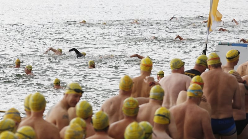 Participants prepare for the Liffey swim in Dublin in 2021. Photo: Leon Farrell/Rollingnews.ie