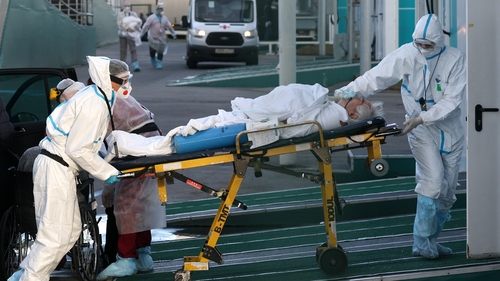A patient with Covid-19 is admitted to the Novomoskovsky medical centre in Moscow