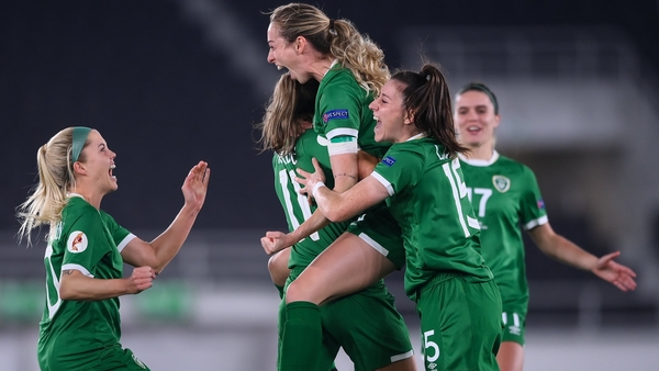 Megan Connolly is mobbed after opening the scoring