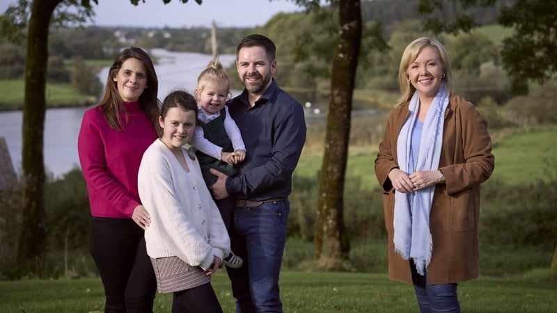 Chris and Anna Rudden and their two children Emily and Amelia, with Arlene.