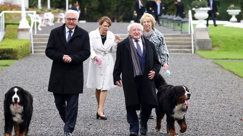 German President Frank-Walter Steinmeier was greeted by President Michael D Higgins