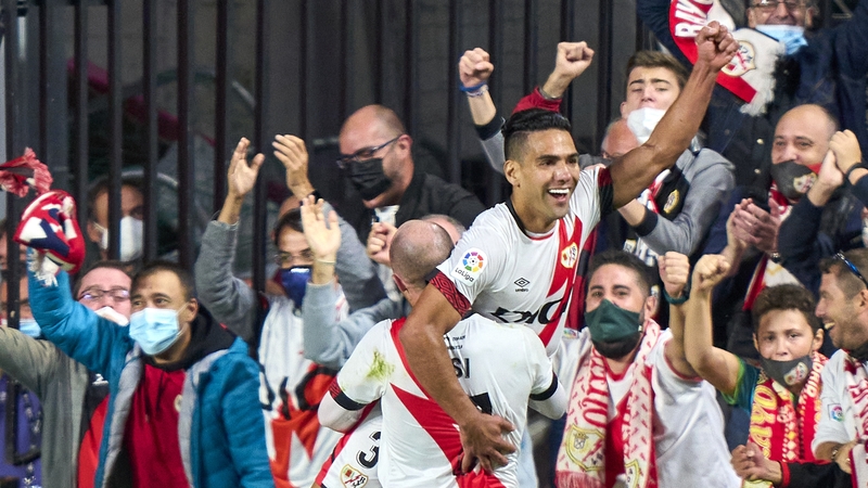 Radamel Falcao celebrates scoring the winner for Rayo Vallecano
