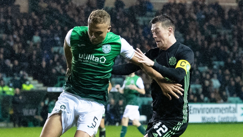 Callum McGregor in action against Hibernian's Ryan Porteous