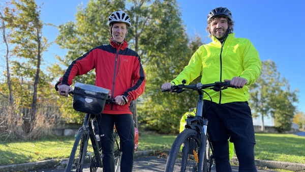 Gary Tyrrell and Richard Curtin say they are making the journey to "celebrate the joy of cycling" while raising awareness of COP26.