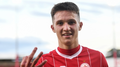 Johnny Kenny celebrates after his goals during Sligo Rovers' win over Bohemians on 26 June