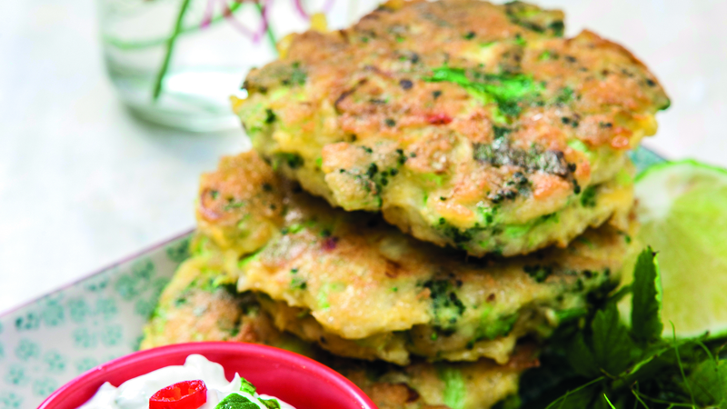 Broccoli fritters with lime dressing