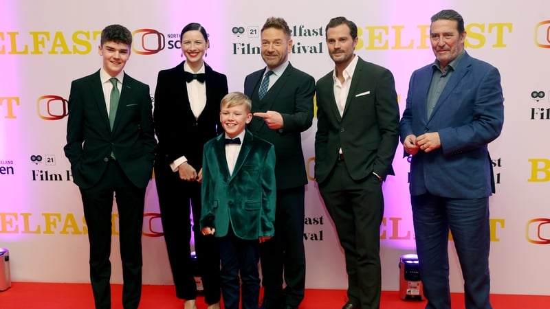 Lewis McAskie, Caitríona Balfe, Jude Hill, Kenneth Branagh, Jamie Dornan and Ciaran Hinds attending the Irish premiere of film Belfast