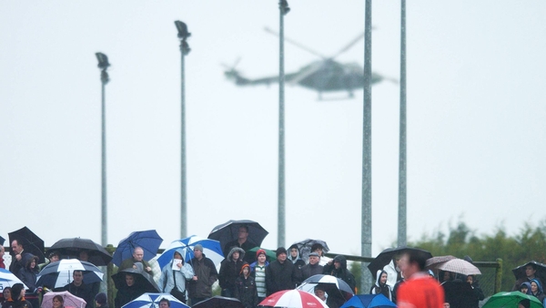 A British Army helicopter takes off during a meeting of Armagh and Louth in Crossmaglen in 2007